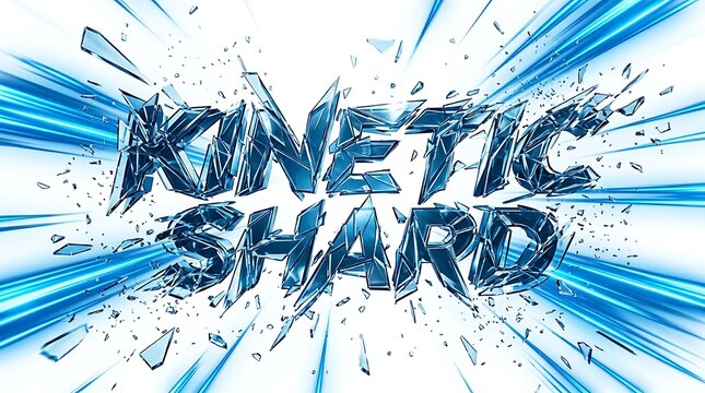 Kinetic Shard: The word kinetic shard shatters into sparkling fragments, with brilliant beams of motion emanating from it. Capturing the explosive energy of dynamic movement and raw power.