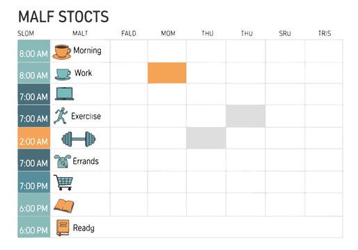 A daily schedule template with various activities