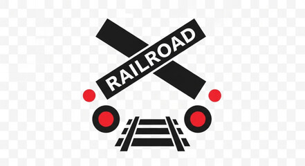Railroad crossing sign with lights and tracks. © Adul