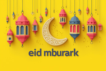 Fototapeta premium vector flat design banner with text ramadan kareem and lanterns