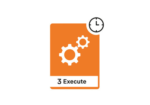 orange icon with gears and clock