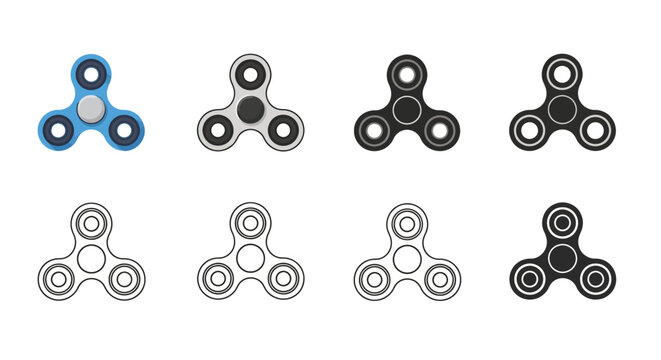 Fidget spinner icons in various styles and colors