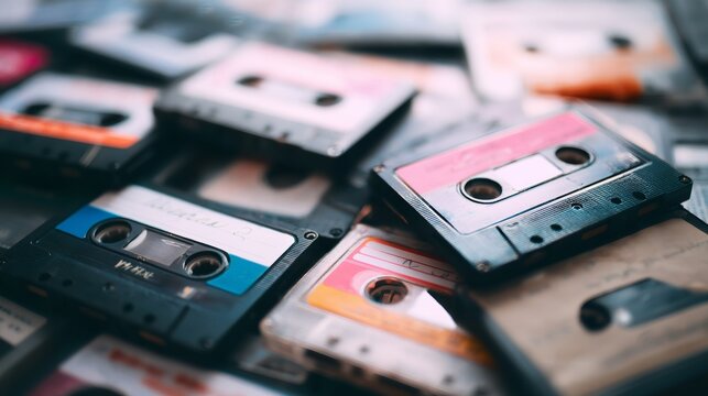 Old-school cassette tapes scattered in warm tones