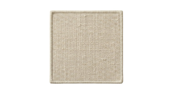 Square beige textile patch with embroidered edges
