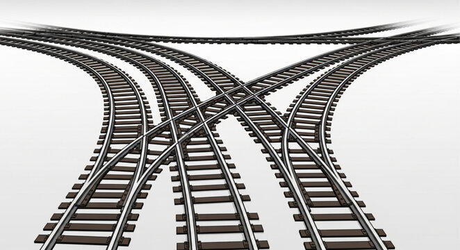 Multiple railway tracks converging and diverging in a complex network.