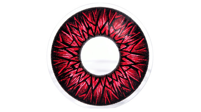 Red and black aggressive pattern contact lens design