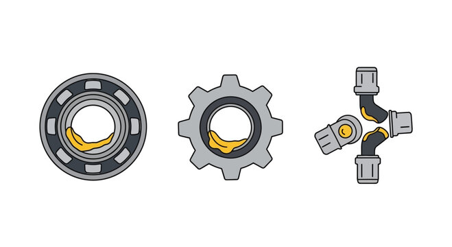 Mechanical Parts: Bearing, Gear, and Universal Joint with Lubricant