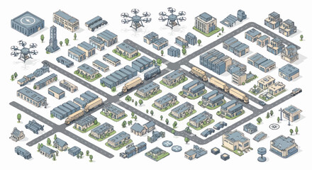 Fototapeta premium City infrastructure with buildings and roads.