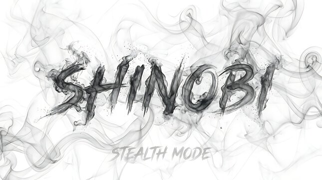 Shinobi Stealth Mode: The word Shinobi is artistically rendered amidst a swirling cloud of smoke, evoking the mystique and stealth associated with a hidden warrior.