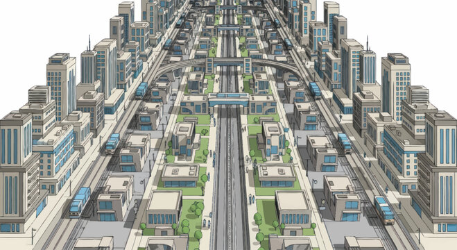 Cityscape with multiple elevated roads.