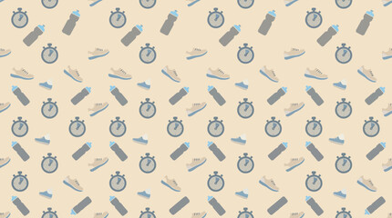 Obraz premium Seamless pattern featuring clocks, timers and watch-inspired icons on beige background.
