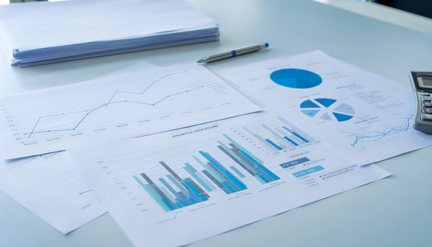 Analyzing business data with charts and financial documents on a desk