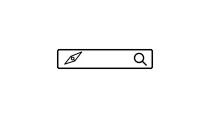 Minimalist Black Line Vector Icon Illustration of a Search Bar with Compass and Magnifying Glass Symbols on White Background, Featuring Editable Stroke for Customizable Line Weight Design. © ChainaRani
