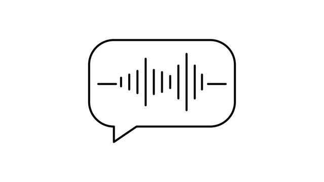 Voice Message and Audio Waveform in Speech Bubble, Minimalist Black Line Vector Icon with Editable Stroke for AI Assistant, Podcast, Sound Recording, and Communication Apps on White Background.