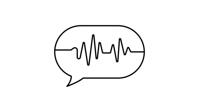 Voice AI and Sound Wave Minimalist Black Line Vector Icon on White Background. Speech Bubble with Audio Waveform Illustration for Technology and Communication Apps. Editable Stroke Vector.