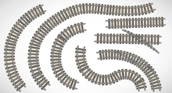 Collection of Toy Train Tracks on White Background.