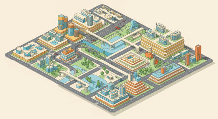 Fototapeta premium Isometric city block with buildings.