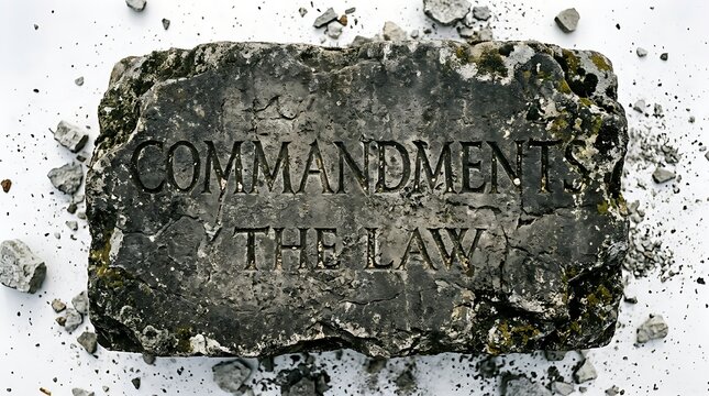 Engraved Commandments: The timeless wisdom of the Ten Commandments is etched into a weathered stone tablet, a powerful symbol of faith and guidance.