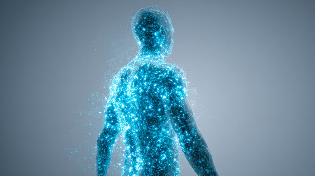 Human Body Visualization: An illuminated, blue-glowing representation of the human form, showcasing its intricate energy and form. 