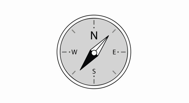 A simple grey compass with black lines and letters