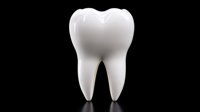 Realistic white human molar tooth isolated on solid black background for dental anatomy