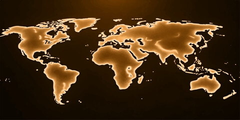 World map on black background showing continents, countries and global geography elements © Pixel Art