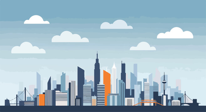 Cityscape with skyscrapers and clouds