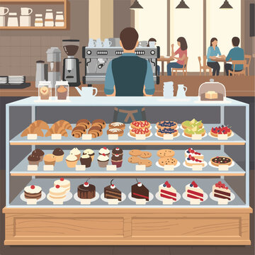 A man behind a bakery display case