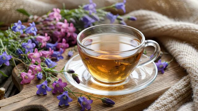 Aromatic Tea Time - Cup of Tea with Flowers.