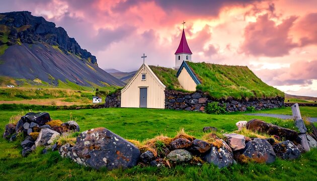 Rural church with grass roof