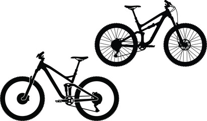 Fototapeta premium Two Silhouettes of Full Suspension Mountain Bikes Side by Side silhouette vector design