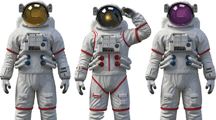Astronaut Suit Set with Space Exploration Uniforms and Helmets for Cosmonaut, Sci Fi, NASA Style, and Outer Space Mission Illustration Design © Yevhenii creative