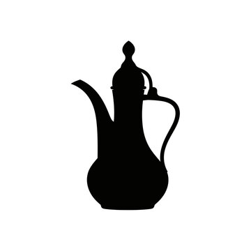 Isolated black silhouette of a traditional arabic dallah coffee pot for eid al adha celebration, cultural ritual and hospitality