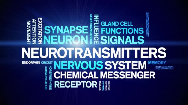 Neurotransmitters animated word cloud-text design animation tag kinetic typography seamless loop.