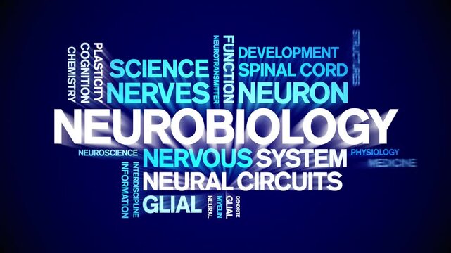 Neurobiology animated word cloud-text design animation tag kinetic typography seamless loop.