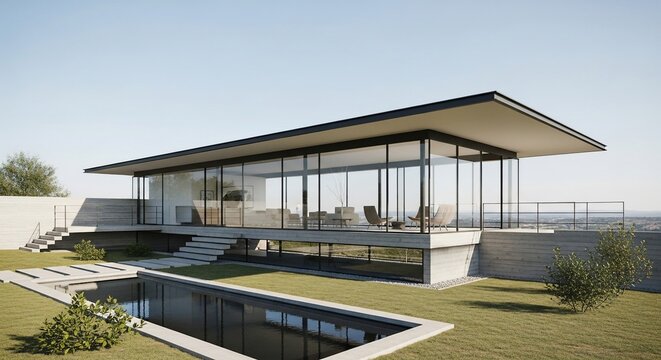 Modern architectural glass house exterior