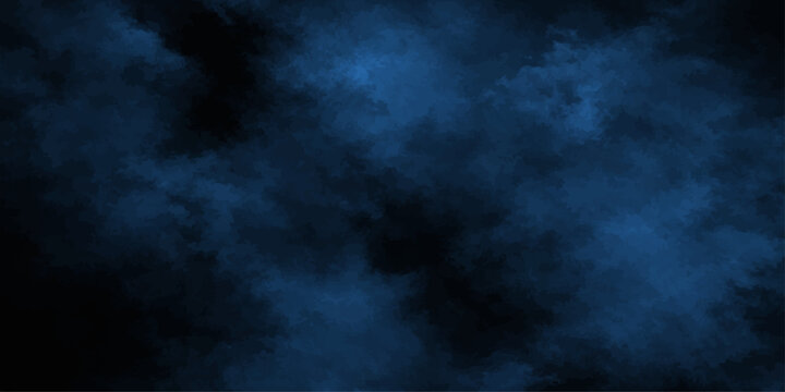 Abstract blue smoke swirls like a dark storm cloud against a black night background creating a motion texture of fog and space