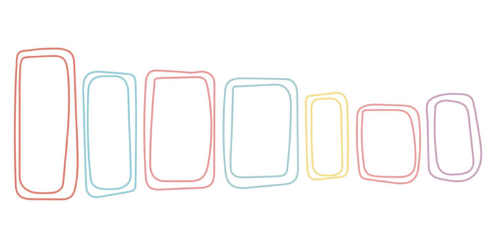 Set of hand drawn doodle frames in various pastel colors
