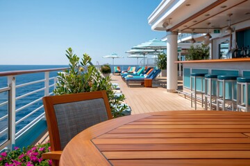 Fototapeta premium Cruise ship deck bar lounge chairs ocean view