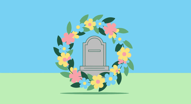 Tombstone Memorial Wreath Flowers Remembrance Grief Loss Sympathy
