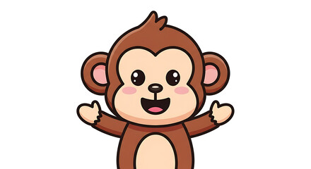 Obraz premium Cute cartoon monkey character with open arms on white background
