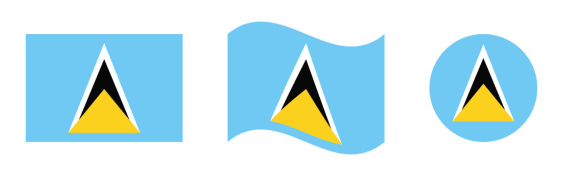 Saint Lucia flag vector set featuring flat, waving, and circular icon designs.