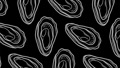 Oyster Seamless Pattern. Handdrawn Shell Seafood Illustration. Marine Coastal Background for Packaging Textile Design © Zayyan 