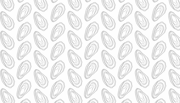 Oyster Seamless Pattern. Handdrawn Shell Seafood Illustration. Marine Coastal Background for Packaging Textile Design