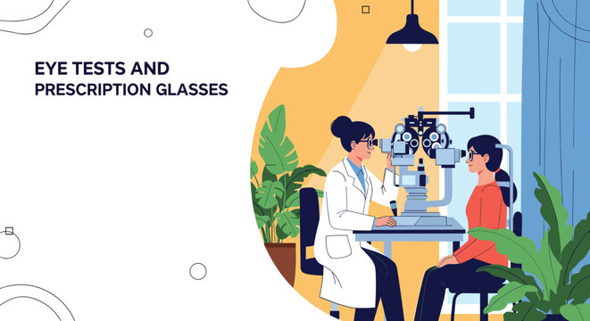 Optometrist performs an eye examination on a patient using a phoropter in a professional clinic with indoor plants.