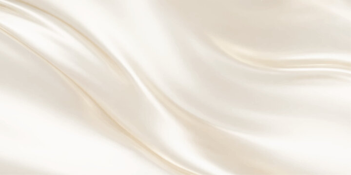 White silk satin fabric background with smooth flowing waves, soft luxurious texture, elegant golden accents, and shiny draped textile pattern design backdrop