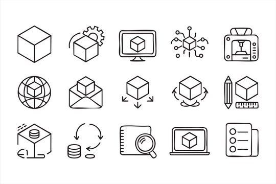3d design and modeling icons with cube rendering ui tools and engineering systems