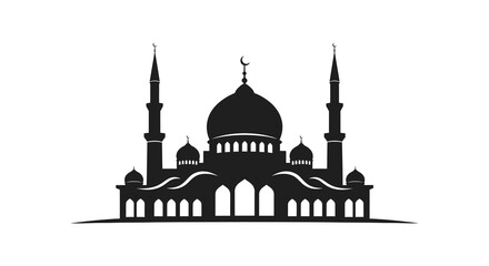 A striking black silhouette of an islamic mosque with ornate minarets and domes silhouette © MdKabir