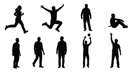 Diverse group of people in dynamic poses captured as a striking silhouette © MdKabir