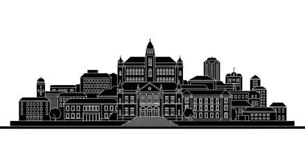 Obraz premium University Campus Silhouette with Classic Architecture ? Academic Concept